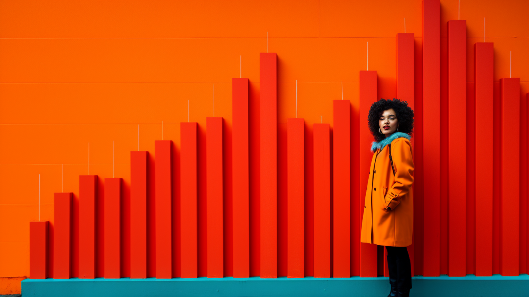 Woman in front of a growth chart.