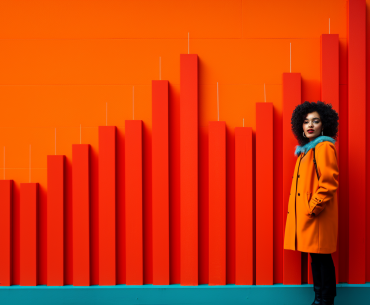 Woman in front of a growth chart.